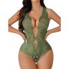 image:imageAvidlove Women One Piece Lingerie Lace Bodysuit Deep V Teddy Mini BabydollArmy Green
