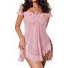 image:imageAvidlove Womens 2 Piece Mesh Sheer Floral Lace Babydoll Slip Dress Nightgowns and Thong Lingerie SetPink