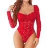 image:imageAvidlove Womens Bodysuits Long Sleeve Body Suits Womens Lace Going Out Tops One Piece Bodysuits for Women with Snap CrotchRed