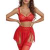 image:imageAvidlove Womens Lingerie Set 3 Piece Garter Lingerie Lace Bra and Skirt Set SXXLChristmas Red