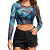 image:imageAvidlove Womens Mesh Tops Long Sleeve See Through Tee Shirt Crop Sheer Blouse Sexy Clubwear XS4XLMarble Print