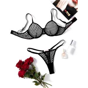 image:imageAvidlove Fishnet Lingerie Set Hollow Out Push Up Bra and Sheer Thong Womens Sexy Lingerie Underwear 2 PieceBlack