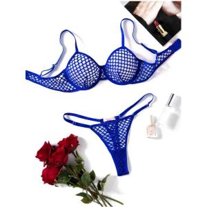 image:imageAvidlove Fishnet Lingerie Set Hollow Out Push Up Bra and Sheer Thong Womens Sexy Lingerie Underwear 2 PieceBlue