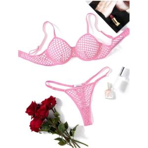 image:imageAvidlove Fishnet Lingerie Set Hollow Out Push Up Bra and Sheer Thong Womens Sexy Lingerie Underwear 2 PieceDeep Pink