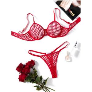image:imageAvidlove Fishnet Lingerie Set Hollow Out Push Up Bra and Sheer Thong Womens Sexy Lingerie Underwear 2 PieceDeep Red