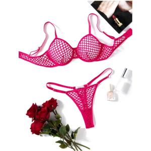 image:imageAvidlove Fishnet Lingerie Set Hollow Out Push Up Bra and Sheer Thong Womens Sexy Lingerie Underwear 2 PiecePink