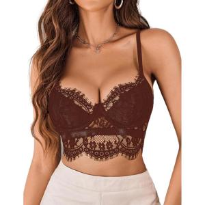 image:imageAvidlove Lace Bralettes for Women Y2k Strap Bustier Cami Top V Neck Camisole LingerieBrown