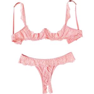 image:imageAvidlove Sexy Lingerie Set for Women Lace Bra and Panty Sets Underwire Push Up Lace Lingerie Set XSXXLOrange Pink