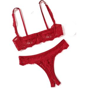 image:imageAvidlove Sexy Lingerie Set for Women Lace Bra and Panty Sets Underwire Push Up Lace Lingerie Set XSXXLWine Red