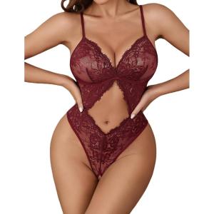 image:imageAvidlove Sexy Lingerie for Women Lace Teddy One Piece Cross Strap Bodysuit LingerieDark Red