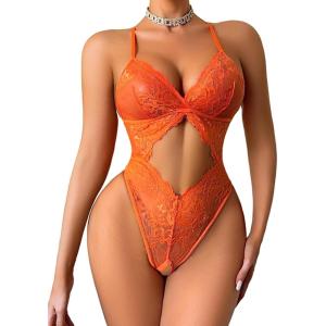 image:imageAvidlove Sexy Lingerie for Women Lace Teddy One Piece Cross Strap Bodysuit LingerieOrange
