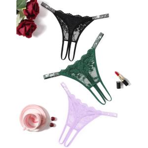 image:imageAvidlove Sexy Thongs for Women Floral Lace Briefs Rhinestones Strap Panties Hollow Out GString Tback Underwear 14 PackBlackgreenlilac