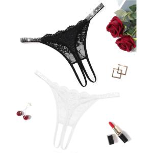 image:imageAvidlove Sexy Thongs for Women Floral Lace Briefs Rhinestones Strap Panties Hollow Out GString Tback Underwear 14 PackBlackwhite