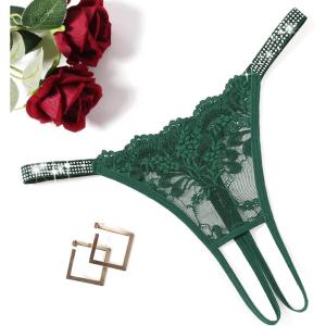 image:imageAvidlove Sexy Thongs for Women Floral Lace Briefs Rhinestones Strap Panties Hollow Out GString Tback Underwear 14 PackGreen