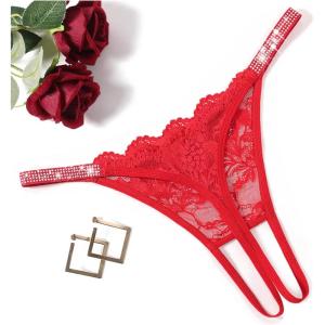 image:imageAvidlove Sexy Thongs for Women Floral Lace Briefs Rhinestones Strap Panties Hollow Out GString Tback Underwear 14 PackRed