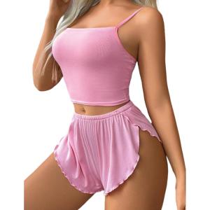 image:imageAvidlove Women Cami Ribbed Pajama Set Sexy Side Slit Sleepwear Soft Lingerie 2 Piece PJ SetPink