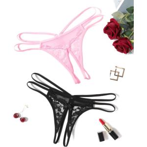 image:imageAvidlove Women Lace Panties Floral Lace Briefs Mesh Hollow Out GString Thongs Tback Underwear 14 PackBlackPink