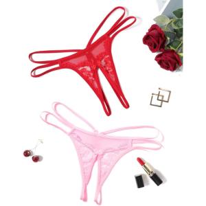 image:imageAvidlove Women Lace Panties Floral Lace Briefs Mesh Hollow Out GString Thongs Tback Underwear 14 PackRedPink