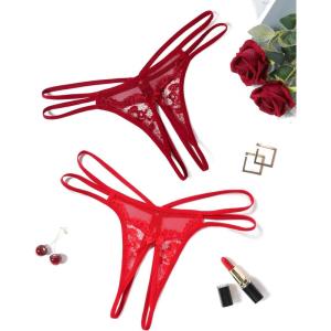 image:imageAvidlove Women Lace Panties Floral Lace Briefs Mesh Hollow Out GString Thongs Tback Underwear 14 PackRedWine Red