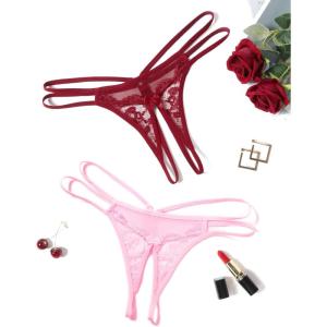 image:imageAvidlove Women Lace Panties Floral Lace Briefs Mesh Hollow Out GString Thongs Tback Underwear 14 PackWine RedPink