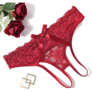 image:imageAvidlove Women Lace Panties Hollow Out Rear Bowknot Underwear Ruffle Cheeky Briefs 13 PackWine Red