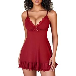 image:imageAvidlove Women Lingerie Lace Chemise V Neck Sexy Nightgown Modal Babydoll SleepwearWine Red