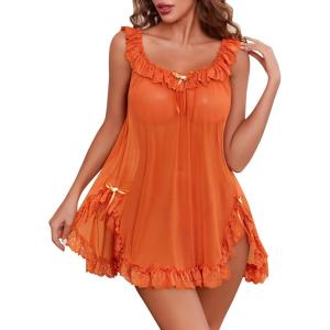 image:imageAvidlove Womens 2 Piece Mesh Sheer Floral Lace Babydoll Slip Dress Nightgowns and Thong Lingerie SetCaramel