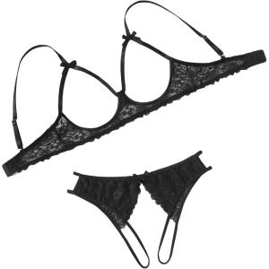 image:imageAvidlove Womens Exotic Lingerie Sets Naughty 2 Pieces Bra Panty Set Sexy Cutout Lace LingerieBlack