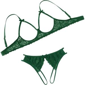 image:imageAvidlove Womens Exotic Lingerie Sets Naughty 2 Pieces Bra Panty Set Sexy Cutout Lace LingerieBright Green
