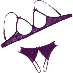image:imageAvidlove Womens Exotic Lingerie Sets Naughty 2 Pieces Bra Panty Set Sexy Cutout Lace LingerieDeep Purple