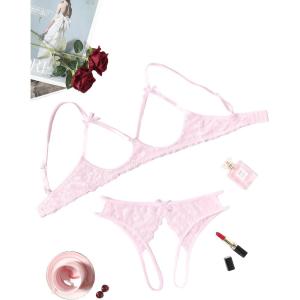 image:imageAvidlove Womens Exotic Lingerie Sets Naughty 2 Pieces Bra Panty Set Sexy Cutout Lace LingeriePink