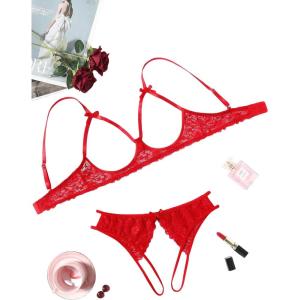 image:imageAvidlove Womens Exotic Lingerie Sets Naughty 2 Pieces Bra Panty Set Sexy Cutout Lace LingerieRed