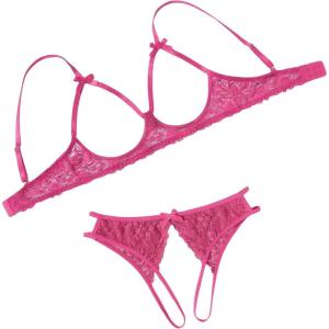 image:imageAvidlove Womens Exotic Lingerie Sets Naughty 2 Pieces Bra Panty Set Sexy Cutout Lace LingerieRose Red