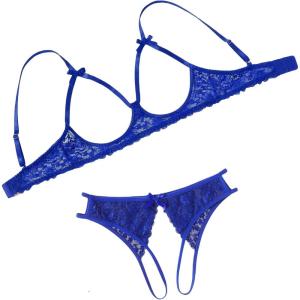image:imageAvidlove Womens Exotic Lingerie Sets Naughty 2 Pieces Bra Panty Set Sexy Cutout Lace LingerieSky Blue