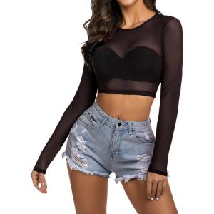 image:imageAvidlove Womens Mesh Tops Long Sleeve See Through Tee Shirt Crop Sheer Blouse Sexy Clubwear XS4XLAaablack