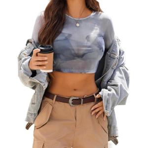 image:imageAvidlove Womens Mesh Tops Long Sleeve See Through Tee Shirt Crop Sheer Blouse Sexy Clubwear XS4XLCx233