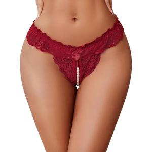image:imageAvidlove Womens Panties Lace Underwear Panty Low Waist Thongs with Pearls BallDark Red