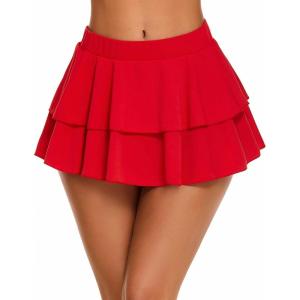 image:imageAvidlove Womens Pleated Mini Skirt Solid Ruffle Lingerie Skirts Layered Y2K Plaid Outfit for Schoolgirl Role Play XS4XL1red