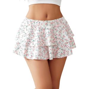 image:imageAvidlove Womens Pleated Mini Skirt Solid Ruffle Lingerie Skirts Layered Y2K Plaid Outfit for Schoolgirl Role Play XS4XLPink Floral