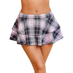 image:imageAvidlove Womens Pleated Mini Skirt Solid Ruffle Lingerie Skirts Layered Y2K Plaid Outfit for Schoolgirl Role Play XS4XLPink Gray Plaid