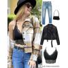 image:imageAvidlove Lace Bralette for Women V Neck Camisoles Racerback Adjustable Strap Crop TopBlack and White