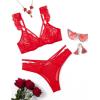 image:imageAvidlove Lace Scallop Lingerie Set for Women Wireless Strappy Ruffle Bra and Panty SetsRed