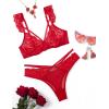 image:imageAvidlove Lace Scallop Lingerie Set for Women Wireless Strappy Ruffle Bra and Panty SetsWine Red