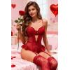 image:imageAvidlove Lingerie for Women Mesh Lace Bodysuit Sexy Wireless Garter Lingerie Set Teddy LingerieNo StockingsBurgundy