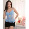 image:imageAvidlove Lingerie for Women Mesh Lace Bodysuit Sexy Wireless Garter Lingerie Set Teddy LingerieNo StockingsLight Blue