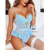 image:imageAvidlove Lingerie for Women Mesh Lace Bodysuit Sexy Wireless Garter Lingerie Set Teddy LingerieNo StockingsLight Blue
