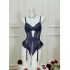 image:imageAvidlove Lingerie for Women Mesh Lace Bodysuit Sexy Wireless Garter Lingerie Set Teddy LingerieNo StockingsNavy Blue