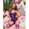 image:imageAvidlove Lingerie for Women Mesh Lace Bodysuit Sexy Wireless Garter Lingerie Set Teddy LingerieNo StockingsPurple