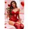 image:imageAvidlove Lingerie for Women Mesh Lace Bodysuit Sexy Wireless Garter Lingerie Set Teddy LingerieNo StockingsRed