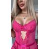 image:imageAvidlove Lingerie for Women Mesh Lace Bodysuit Sexy Wireless Garter Lingerie Set Teddy LingerieNo StockingsRose Red